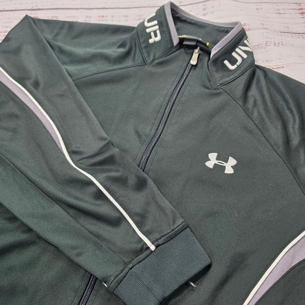 Under Armour Track Jacket Mens Medium Green Excellent Full‎ Zip Mesh Piping